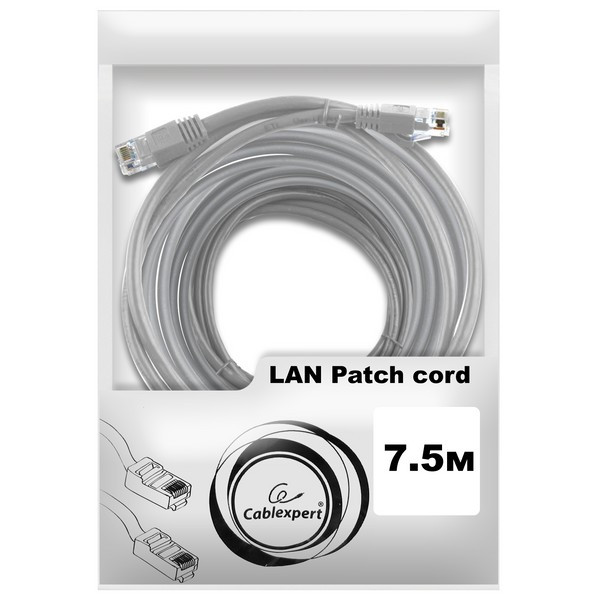 Кабель мережевий RJ45 7.5м Cablexpert PP12-7.5M, сіра пара, фото 1