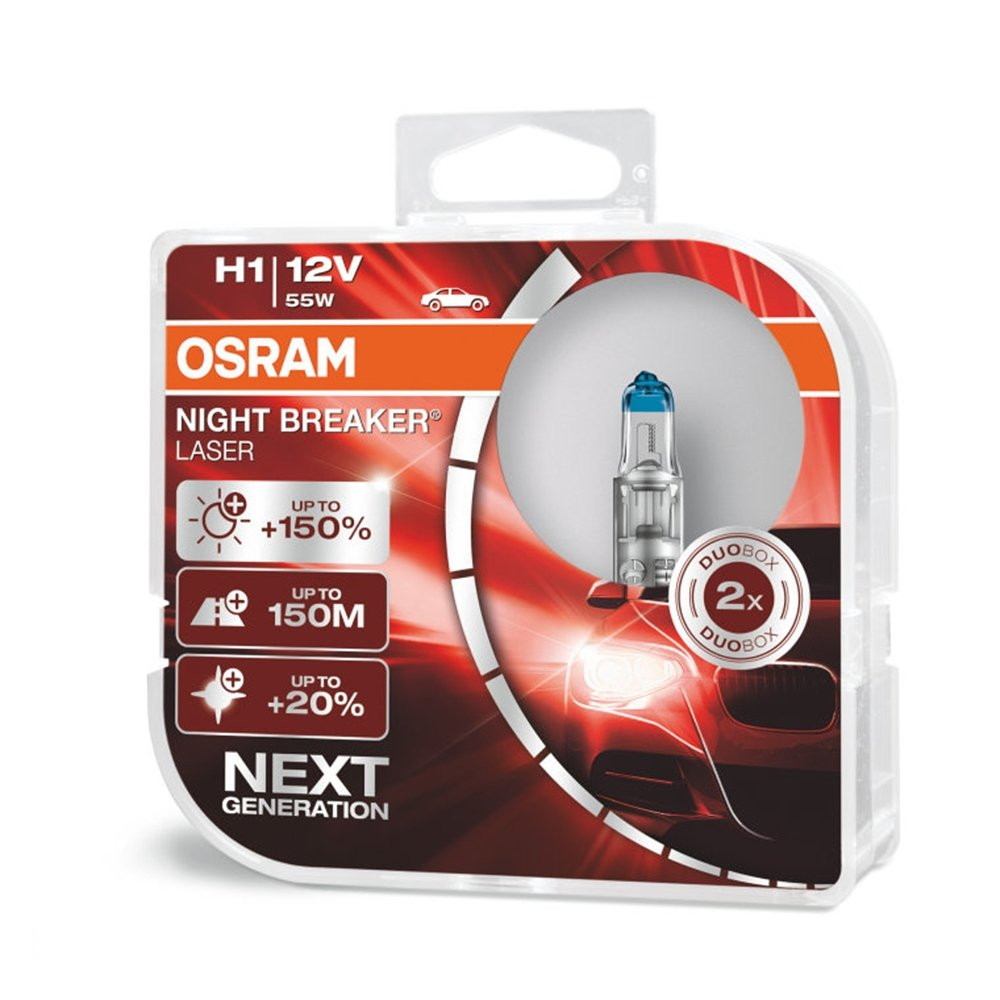 Галогенні лампи для авто Н1 12 V 55 W OSRAM Night Breaker Lazer +130% (2шт)