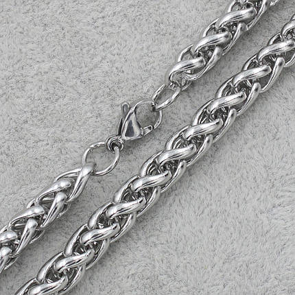 Ланцюг чоловічий сріблястий плетіння колосок 316L від Stainless Steel із медичної сталі довжина 60 см ширина 6 мм, фото 1