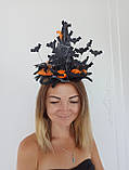 Шляпка відьми на обручі до Хеловіну (Хеллоуїну) з кажанами, фото 3