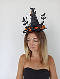 Шляпка відьми на обручі до Хеловіну (Хеллоуїну) з кажанами, фото 5