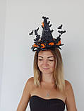 Шляпка відьми на обручі до Хеловіну (Хеллоуїну) з кажанами, фото 6