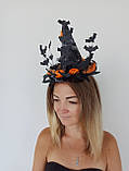 Шляпка відьми на обручі до Хеловіну (Хеллоуїну) з кажанами, фото 8