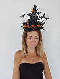 Шляпка відьми на обручі до Хеловіну (Хеллоуїну) з кажанами, фото 9