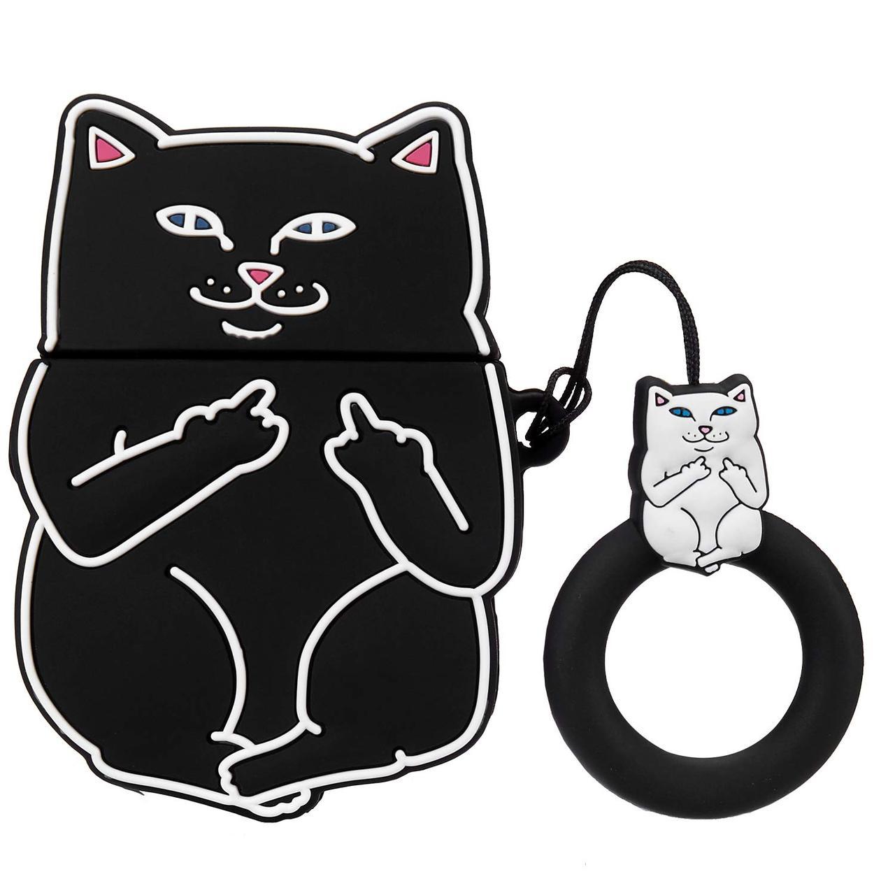 Чохол для навушників AirPods 1/2 Fuck Cat чорно-білий, фото 1