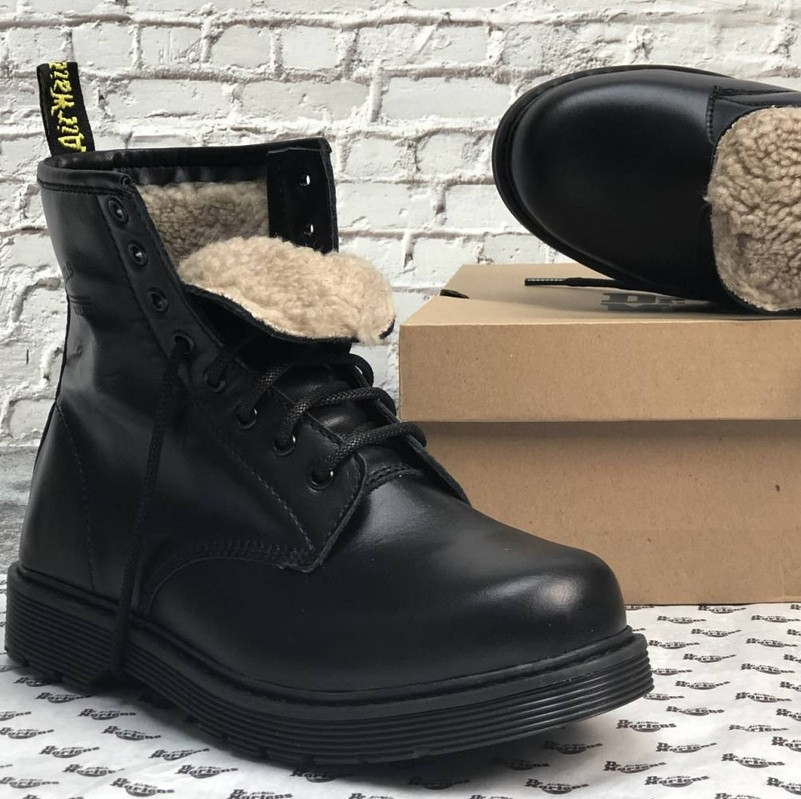 Зимові чоловічі черевики Dr.Martens мартінс чорні на хутрі теплі 41-45р. Живе фото. топ, фото 1