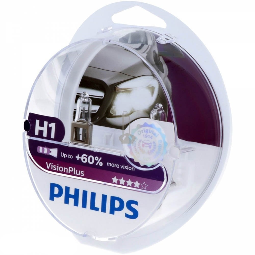 Галогенні лампи для авто Н1 12 V 55 W PHILIPS Vision Plus + 60% (2 шт.)