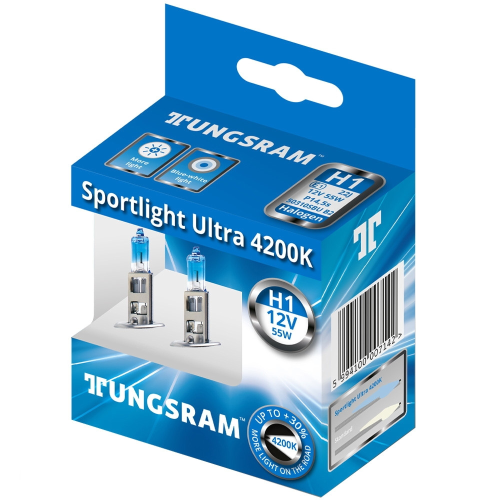 Галогенні лампи для авто Н1 12 V 55 W Tungsram Sportlight Ultra 4200K