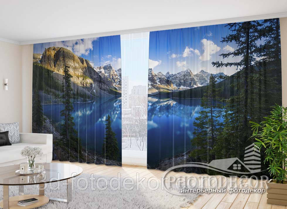 Фото Штори "Блакитне озеро в горах 3" 2,7м*2,9м (2 полотна по 1,45м), тасьма