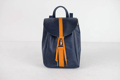 Жіночий шкіряний рюкзак Київ, розмір середній, натуральна Вінтажна шкіра колір Синій + Бурштин
