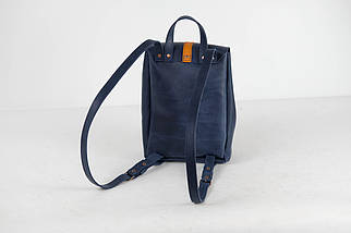 Жіночий шкіряний рюкзак Київ, розмір середній, натуральна Вінтажна шкіра колір Синій + Бурштин, фото 2