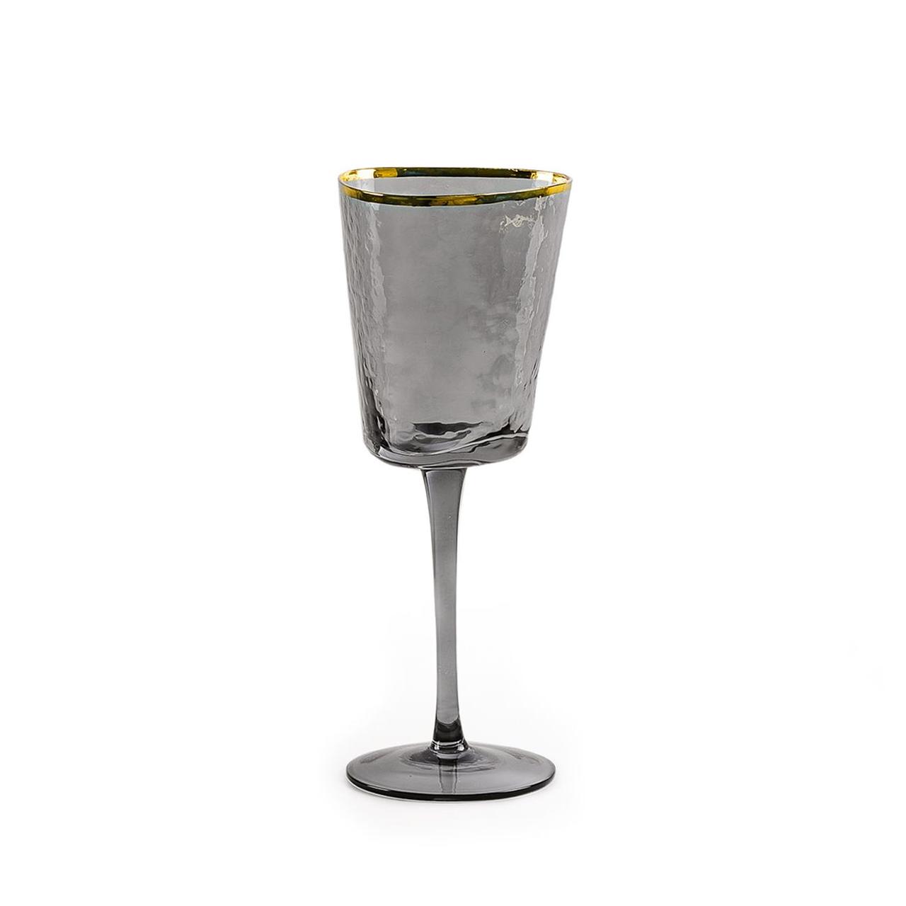 Келих для вина REMY-DECOR скляний Ice Evans 350мл темно-димчастого кольору із золотим кантом дизайнерський фужер