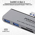 USB-C хаб 6-в-1 Promate SurfaceHub-7 HDMI/2xUSB 3.1/USB-C 3.1/SD/MicroSD Grey (surfacehub-7.grey), фото 4