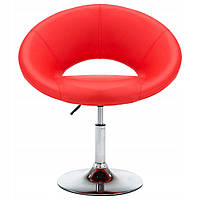 Красное круглое стильное кресло из эко-кожи на круглом хромированном основании HOLY CH-BASE