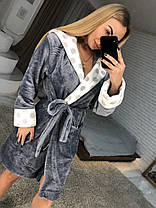 Жіночий довгий махровий халат сірого кольору з капюшоном хіт продажів 2025, фото 2