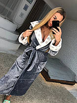 Жіночий довгий махровий халат сірого кольору з капюшоном хіт продажів 2025, фото 3