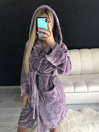 Жіночий теплий халат із капюшоном у квітку, фото 1