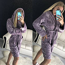 Жіночий теплий халат із капюшоном у квітку, фото 5