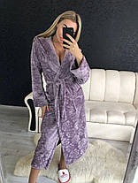 Жіночий теплий халат із капюшоном у квітку, фото 2