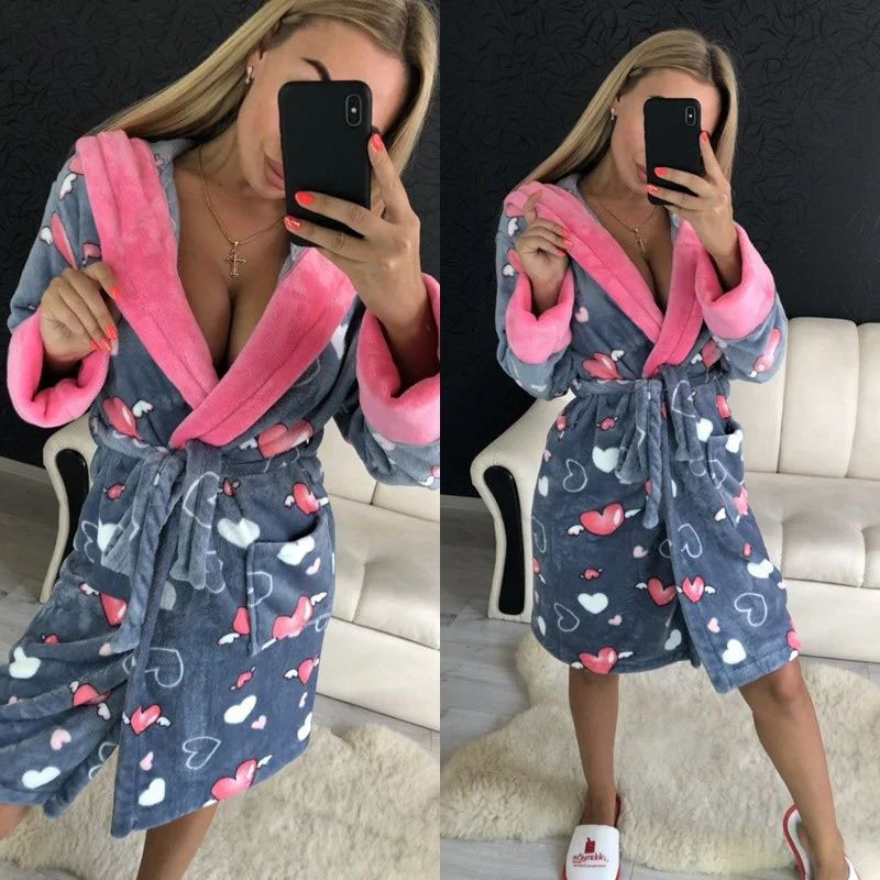 Крутий теплий халат із серцями та капюшоном, фото 1