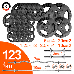 Набір штанг і гантелей 123 кг KAWMET. Диски 100кг + грифи 23 кг (комплект 1)