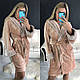 Жіночий теплий бежевий домашній халат із капюшоном довгий, фото 5