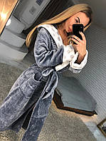Женский длинный плюшевый халат с капюшоном Турция