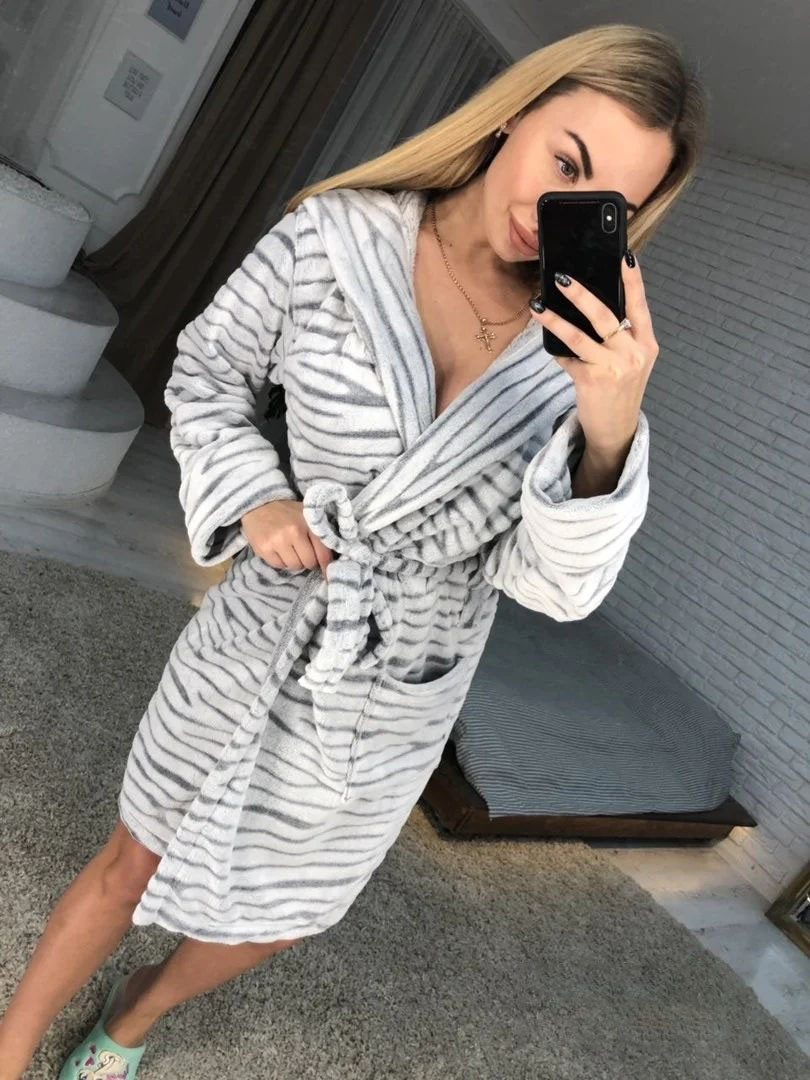 Халат домашній плюшевий у смужку дуже теплий, фото 1