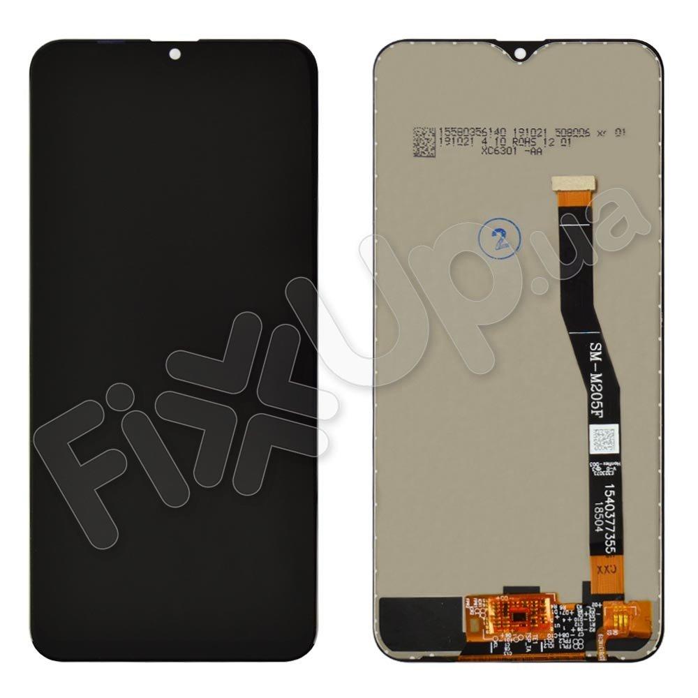 Дисплей для Samsung M205 Galaxy M20 з тачскріном в зборі, колір чорний, оригінал з заміненим склом