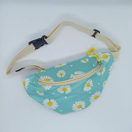 Маленька поясна сумка бананка з ромашками Бірюзова, фото 1