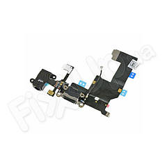 Шлейф з роз'ємом зарядки і гарнітури для iPhone 5, колір чорний