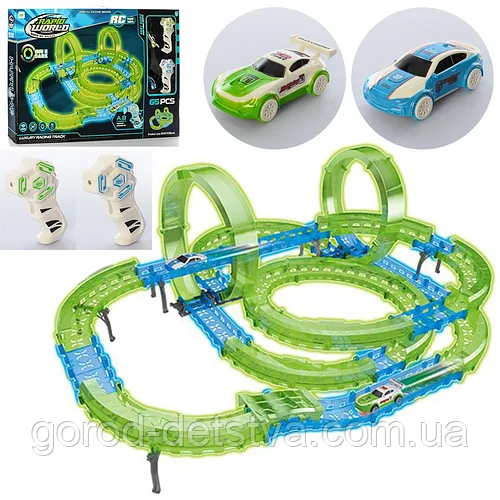 Дитячий гоночний неоновий трек 6688-610 з машинкою на радіоуправлінні і світловими ефектами, 65 деталей, фото 1