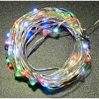Гірлянда мідний дріт 100LED (RD-7111) 10м (батареї) Провід-Срібло, Колір ламп-Мікс (100), фото 2