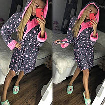 Жіночий дуже теплий халат із капюшоном і поясом зірки, фото 4