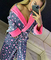 Жіночий дуже теплий халат із капюшоном і поясом зірки, фото 5