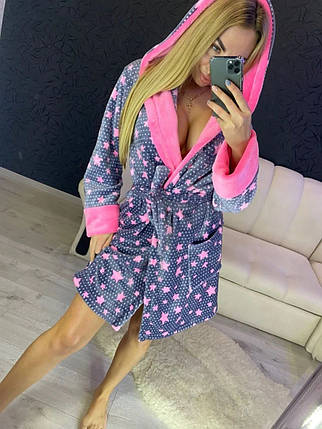 Жіночий дуже теплий халат із капюшоном і поясом зірки, фото 1