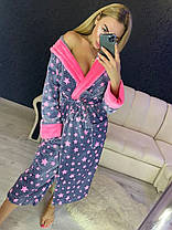 Жіночий дуже теплий халат із капюшоном і поясом зірки, фото 3