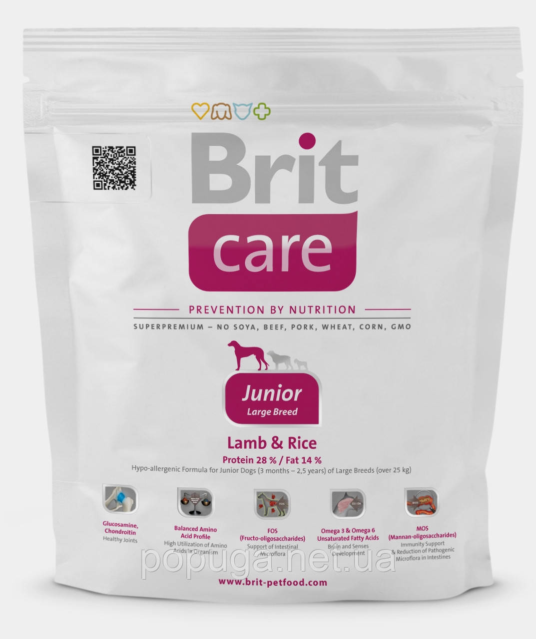 Корм Brit Care Junior Large Breed Lamb&Rice для цуценят великих порід з ягням та рисом, 1 кг