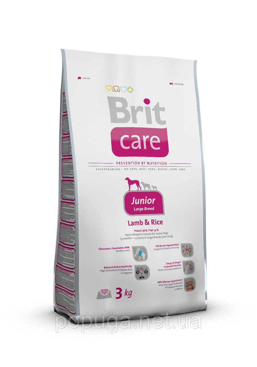 Корм Brit Care Junior Large Breed Lamb&Rice для цуценят великих порід з ягням та рисом, 3 кг