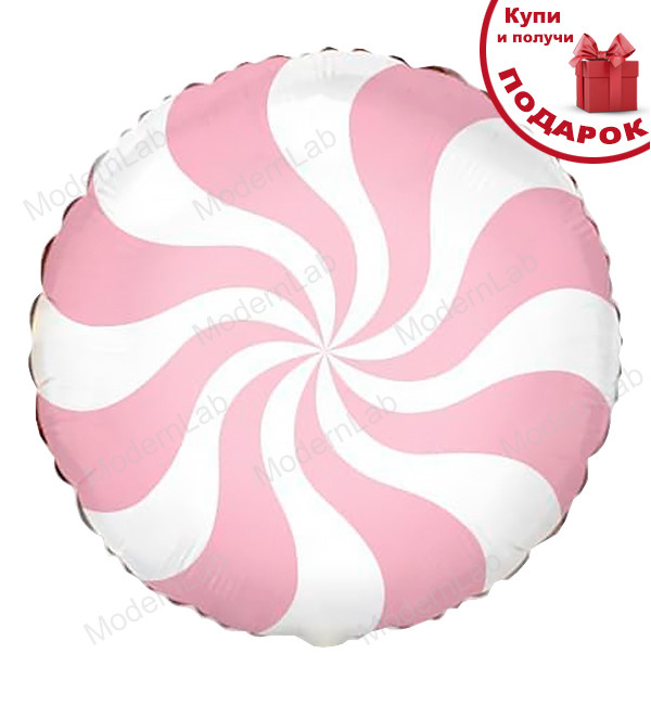 Фольговані кулі "Candy", Ø - 45 см., колір - рожевий з білим