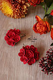 Червоні сережки квіти з полімерної глини "Червоні кругові троянди", фото 3