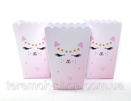 Коробочки стаканчики паперові для солодощів та попкорну Кішечка 5 штук