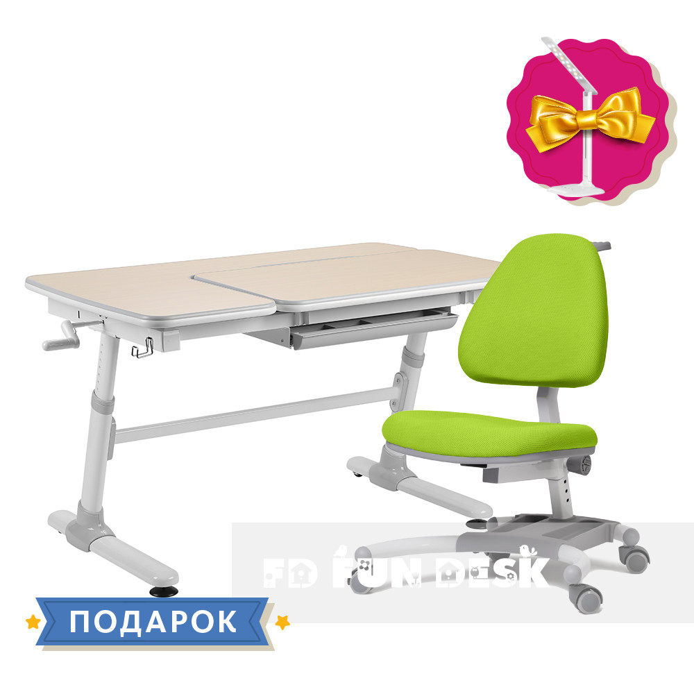 Комплект стіл-трансформер FunDesk Invito Grey + ергономічне крісло FunDesk Diverso Blue