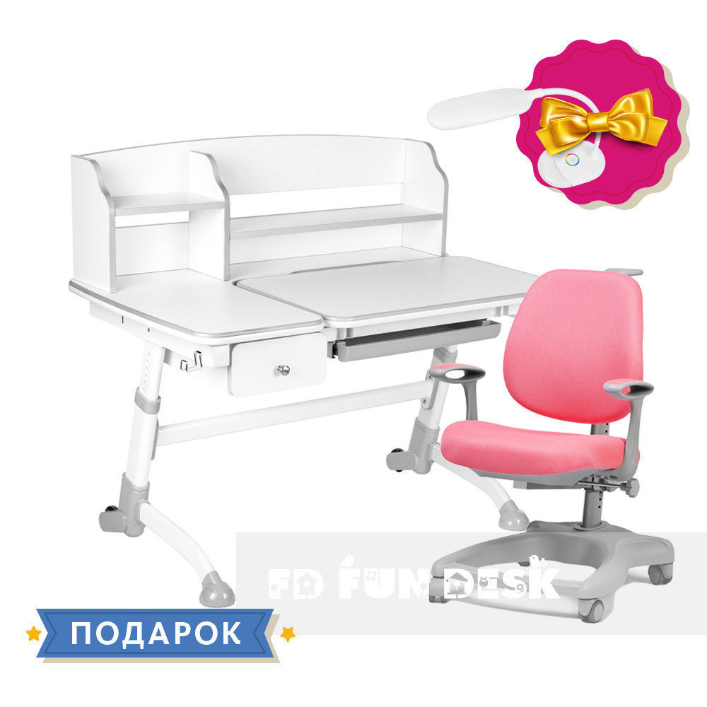 Універсальний комплект для дівчинки👸 парта FunDesk Amare Grey II + ортопедичне крісло FunDesk Delizia Pink