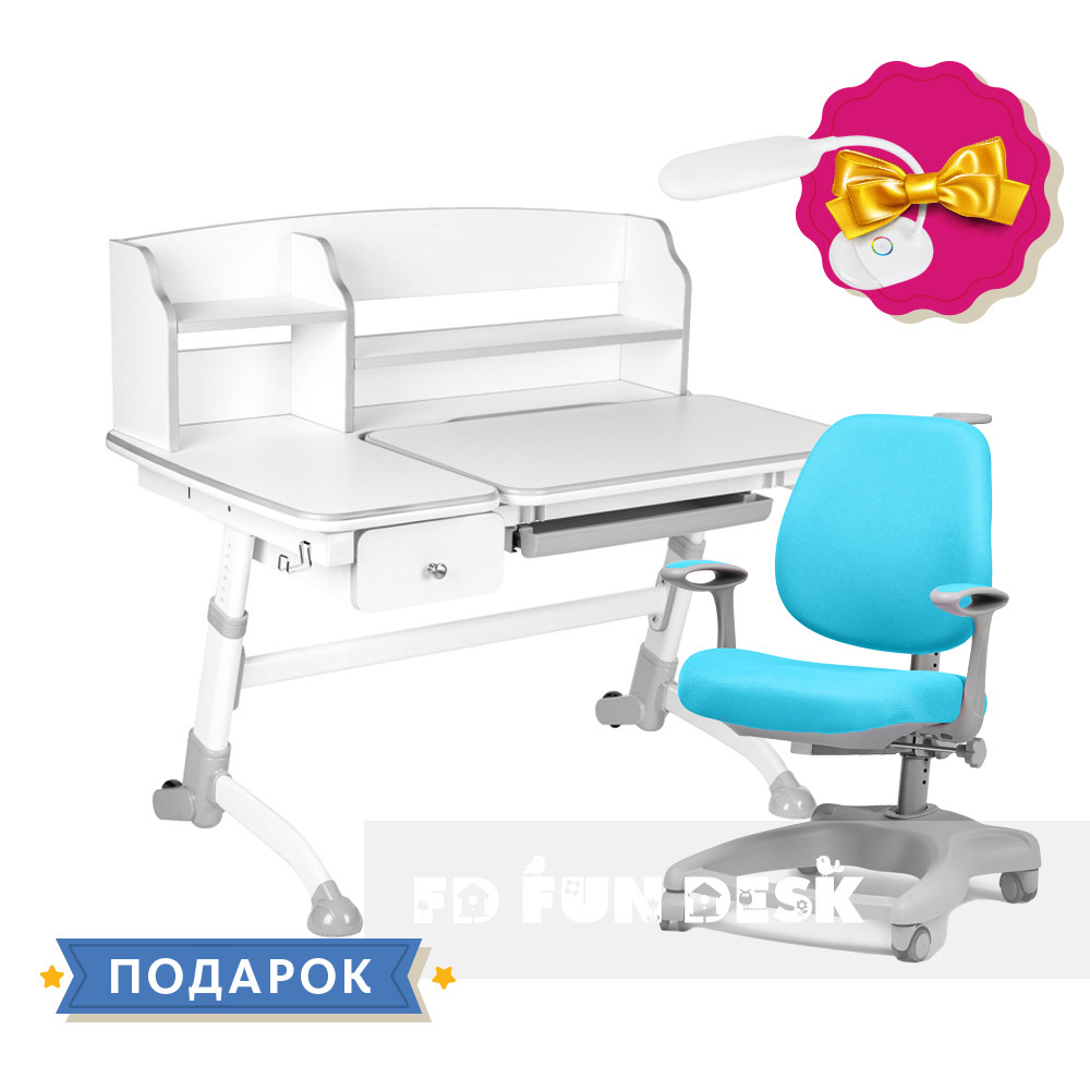 Універсальний комплект для дитини парта FunDesk Amare II Grey + ортопедичне крісло FunDesk Delizia Mint, фото 1