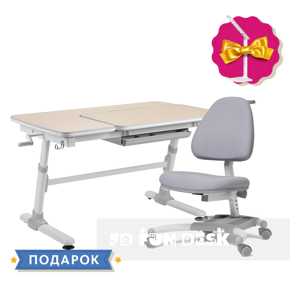Комплект стіл-трансформер FunDesk Invito Grey + підліткове крісло для дому FunDesk Ottimo Grey