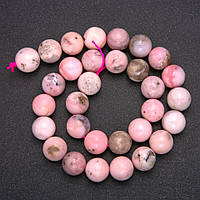 Намистини з натурального каменю Рожевий Опал гладка кулька d-12 (+ -) мм L-38см