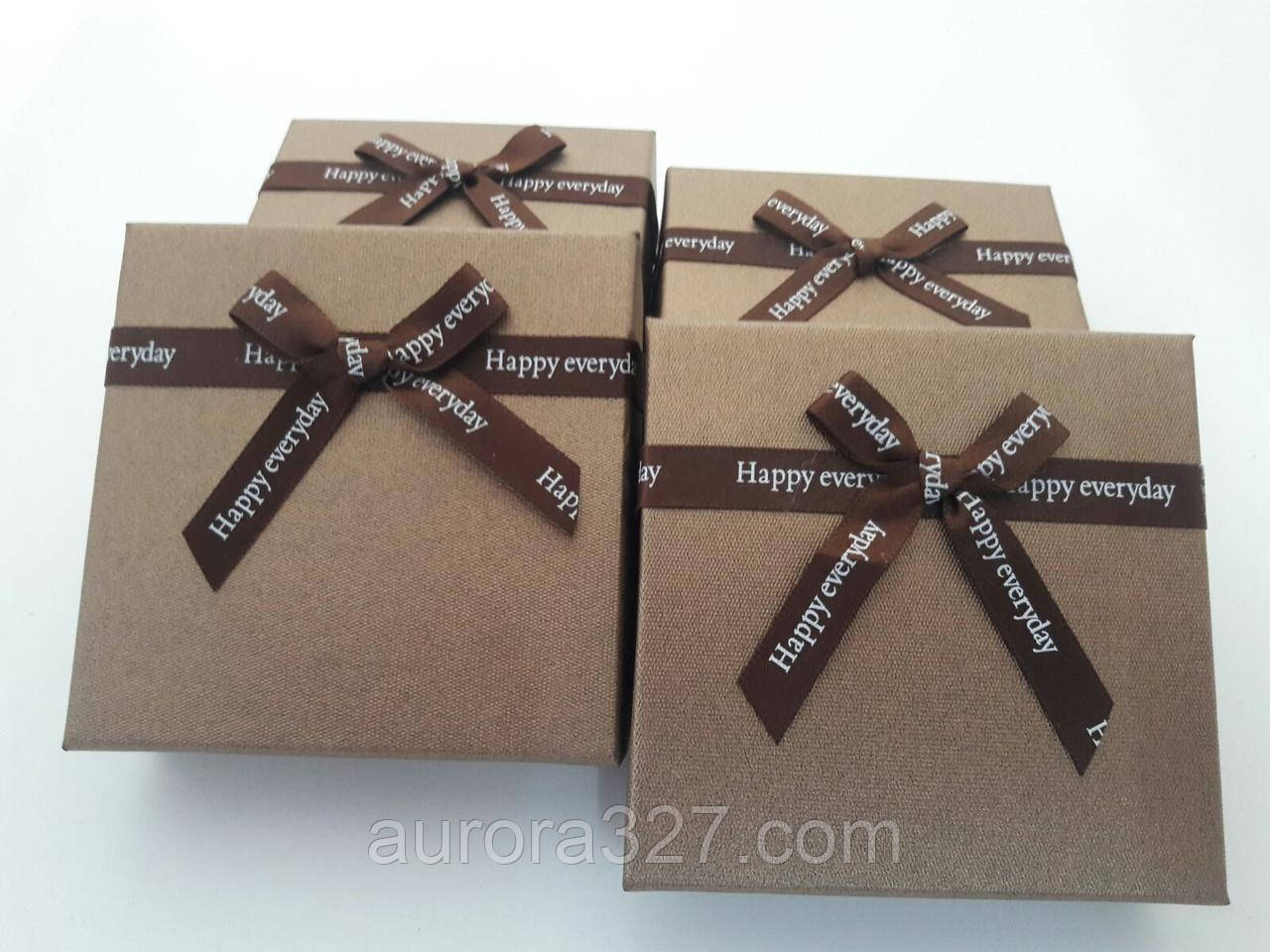 Коробочка подарочная картонная "Happy" Коричневый 9х9х3см