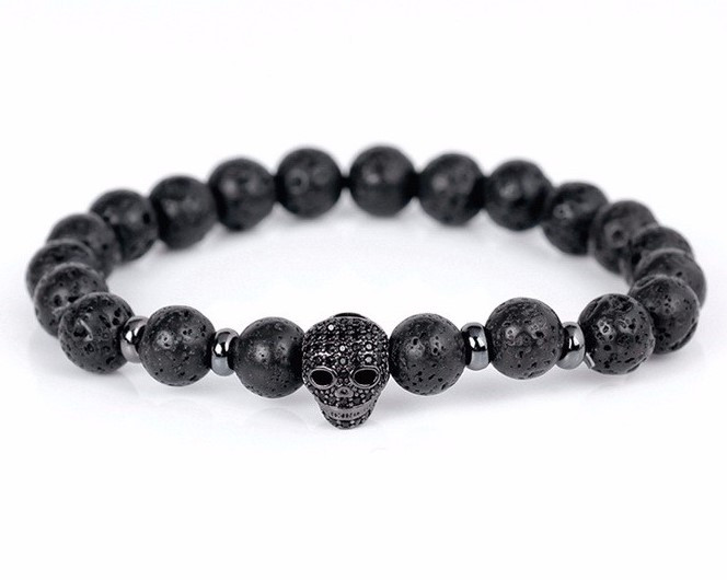Браслет з чорного агата з черепом, фото 1