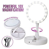 Круглое зеркало с LED подсветкой для макияжа +10-ти кратное увеличение My Fold Away Mirror, цвет белый